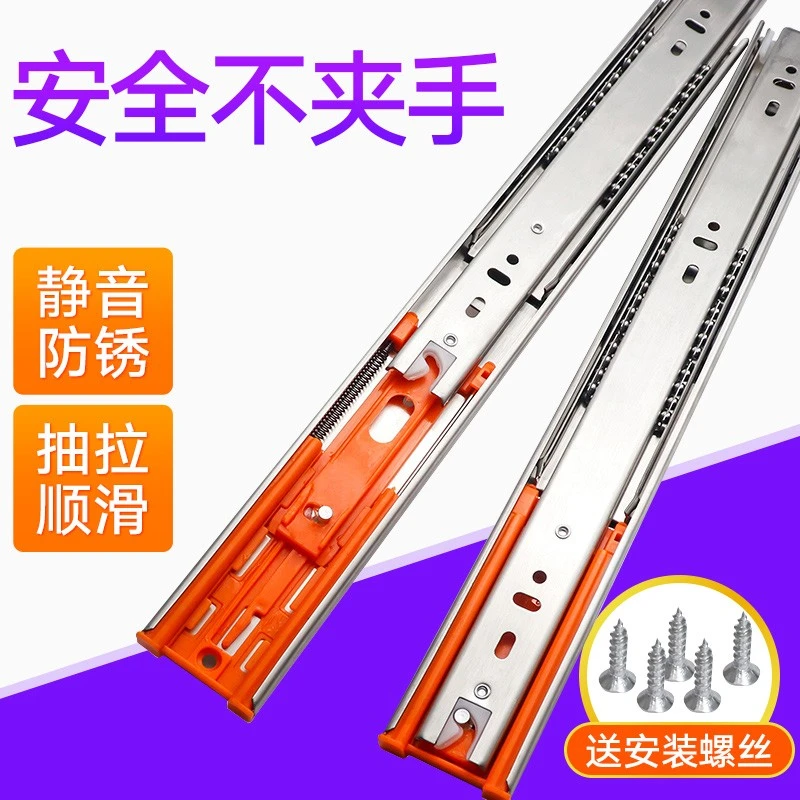 2 Pairs 10 inches 25cm Three Sections Stainless Steel Drawer Track Slide Guide Rail Accessories for Furniture Slide Hardware 
