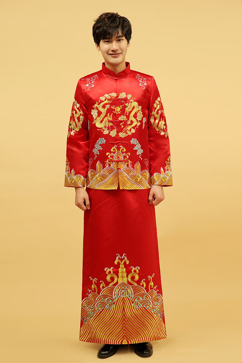 花花公子轻奢高档男装秀禾服男士2021新款中式婚礼新郎刺绣结婚礼服