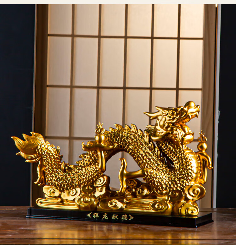 陶瓷龙雕塑一对十二生肖白龙祥龙献瑞金色龙摆件吉祥物摆设品白色祥龙