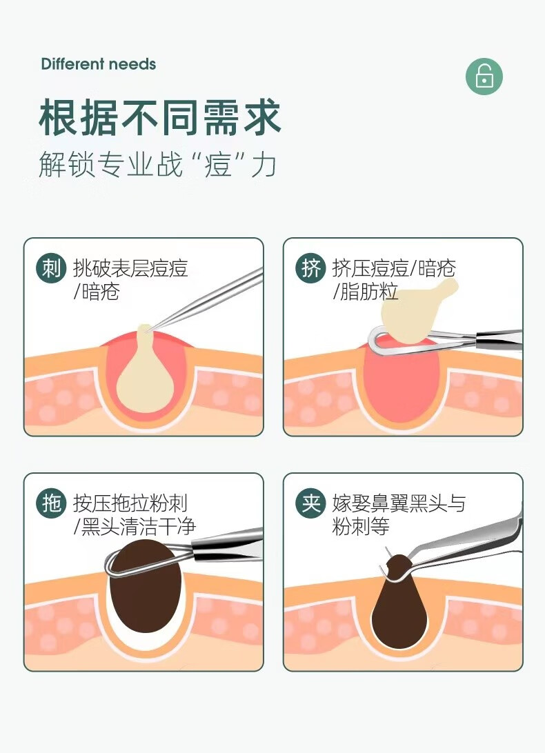 初觅 粉刺针套装细胞夹黑头针粉刺夹挤痘痘工具黑头夹暗疮针祛痘美容针挑痘挤痘针