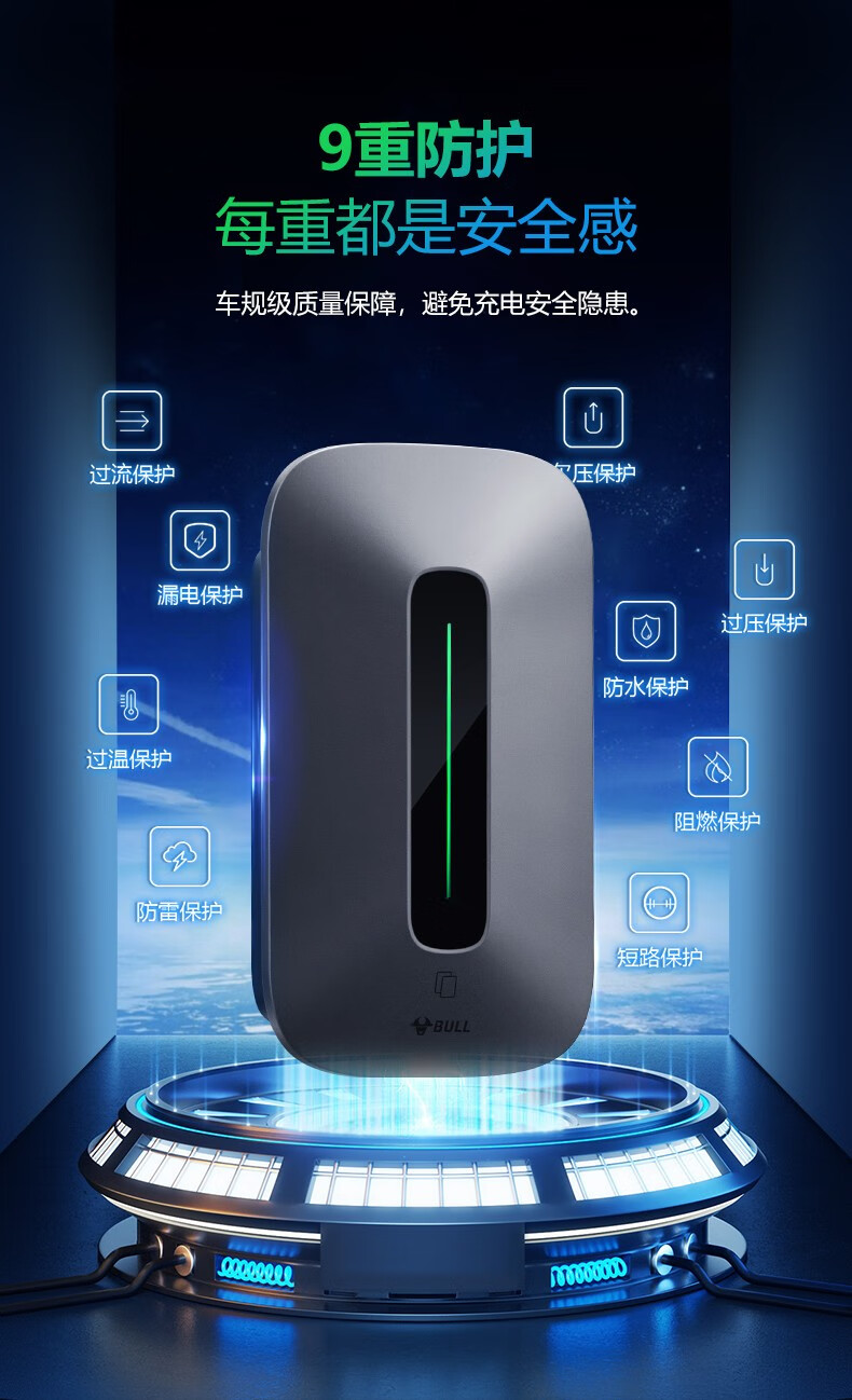 公牛新能源汽车交流充电桩便携式家用随车充充电桩220380v防水防雷防