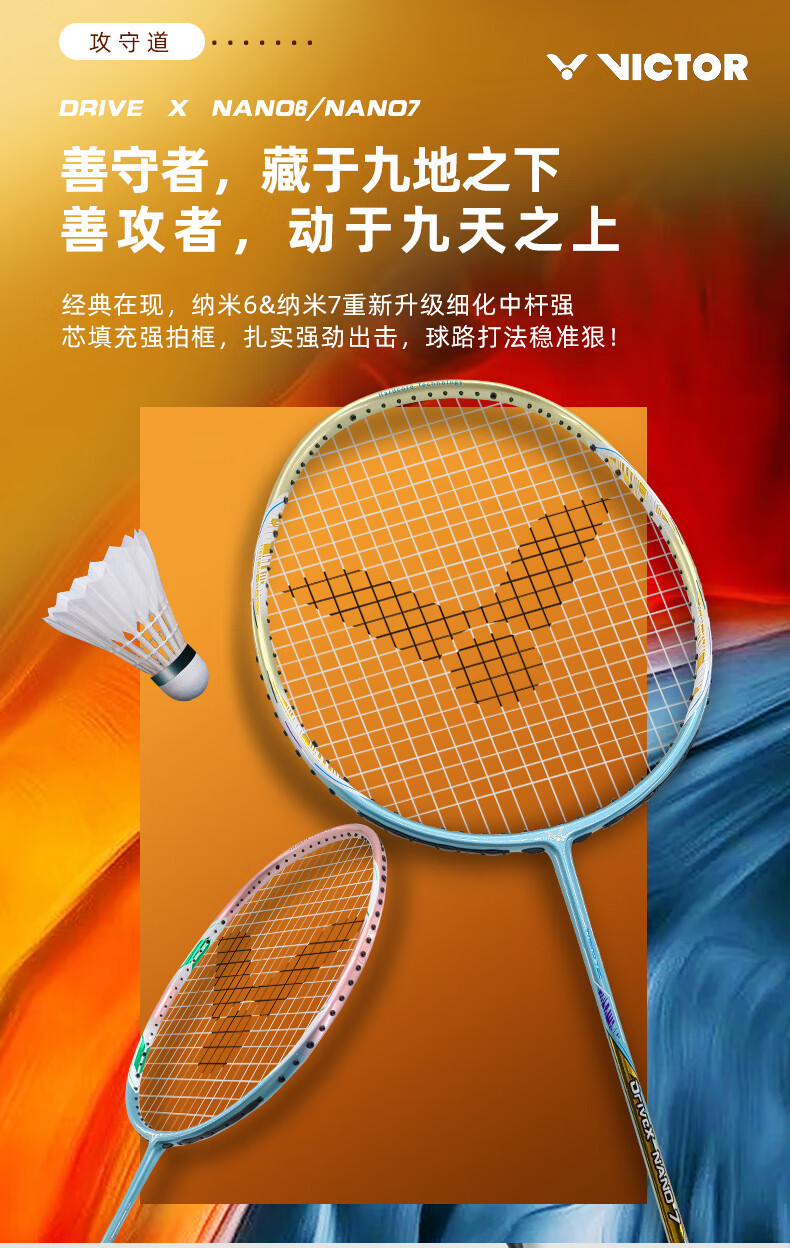 VICTOR羽毛球拍纳米7中级球拍威克多进攻拍胜利超轻女神拍TK30小鬼斩全碳素纤维成人单拍攻防兼备 纳米6 玫瑰金4U