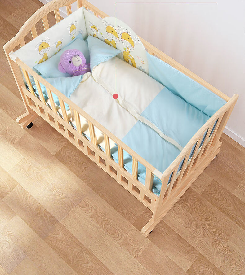 迪士尼婴儿床摇篮床实木床多功能拼接大床宝宝床小床摇摇床小孩床单人