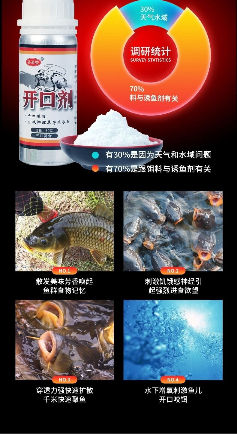 开口剂钓鱼专用开口剂秋冬钓鱼小药鱼饵料黑坑野钓水库钓鱼添加剂鲫鲤