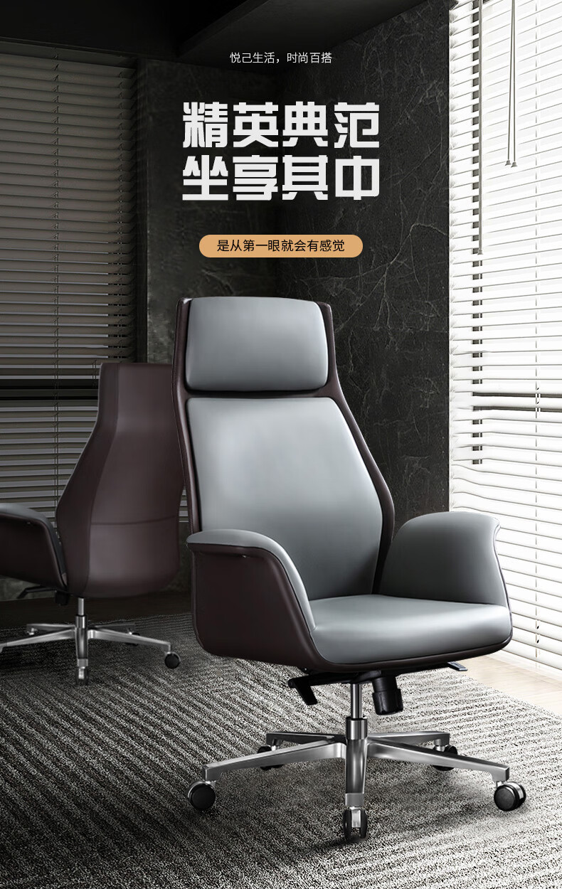 椅品汇 老板电脑椅子 可躺人体工学办公椅 家用学生学习座椅 舒适靠背电竞椅 【固定扶手款】外棕内灰