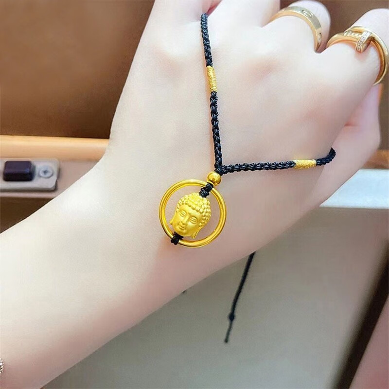送证书易升黄金佛头吊坠女足金999双面弥勒佛编织项链女男金佛头素圈