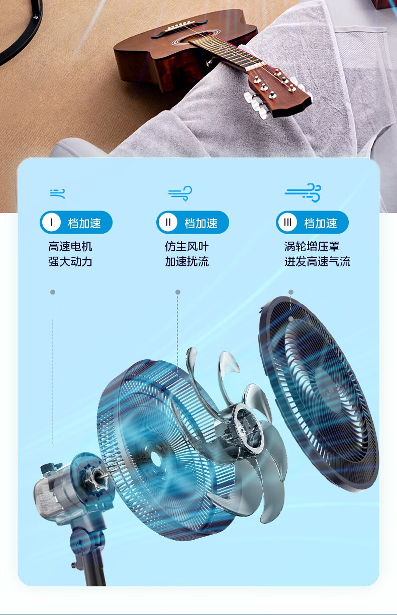 美的（Midea） 电风扇家用风扇落地扇7叶台地两用风扇轻音节能电扇台扇新款加高迷你扇大风量桌面摇头扇 7叶SAF30AB 星空黑【加高机身】