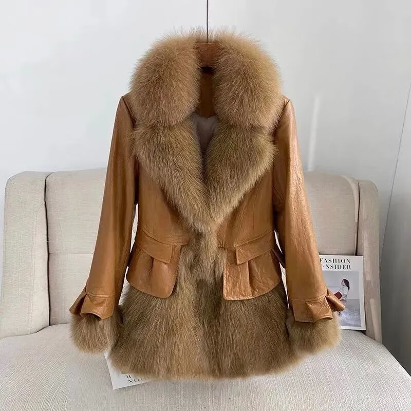 女装外套2021冬新款仿狐狸毛仿真皮皮衣女中长款荷叶边时尚年轻款皮草