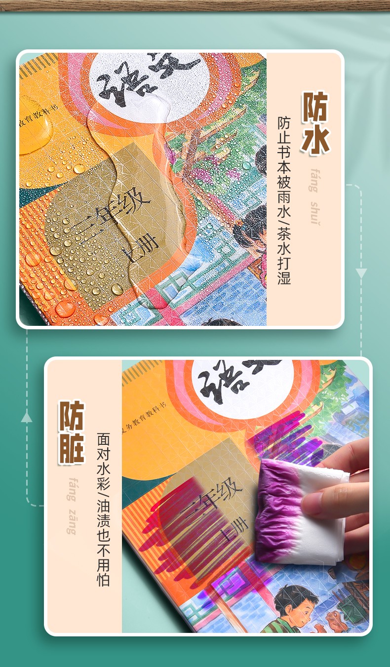 慢作 30张自粘包书皮透明磨砂书皮纸自贴包书膜小学生书皮书套包书纸书本保护套书壳套 中号20张（含20枚姓名贴）磨砂纹