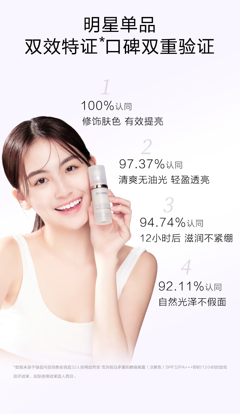 自然堂隔离霜 防晒隔离二合一遮瑕霜 提亮保湿滋润素颜霜懒人霜 紫色隔离+素颜霜