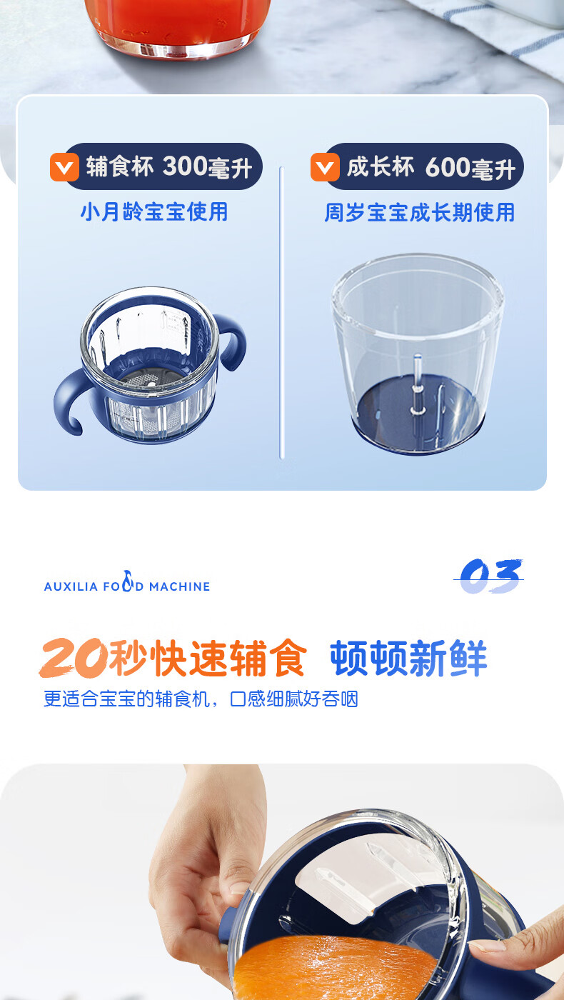 浦利顿(PLODON)辅食机婴儿宝宝辅食工具辅食料理机打泥机绞肉机研磨机多功能破壁机搅拌机小型榨汁机 小飞熊防溅8叶单刀【300ML子杯】