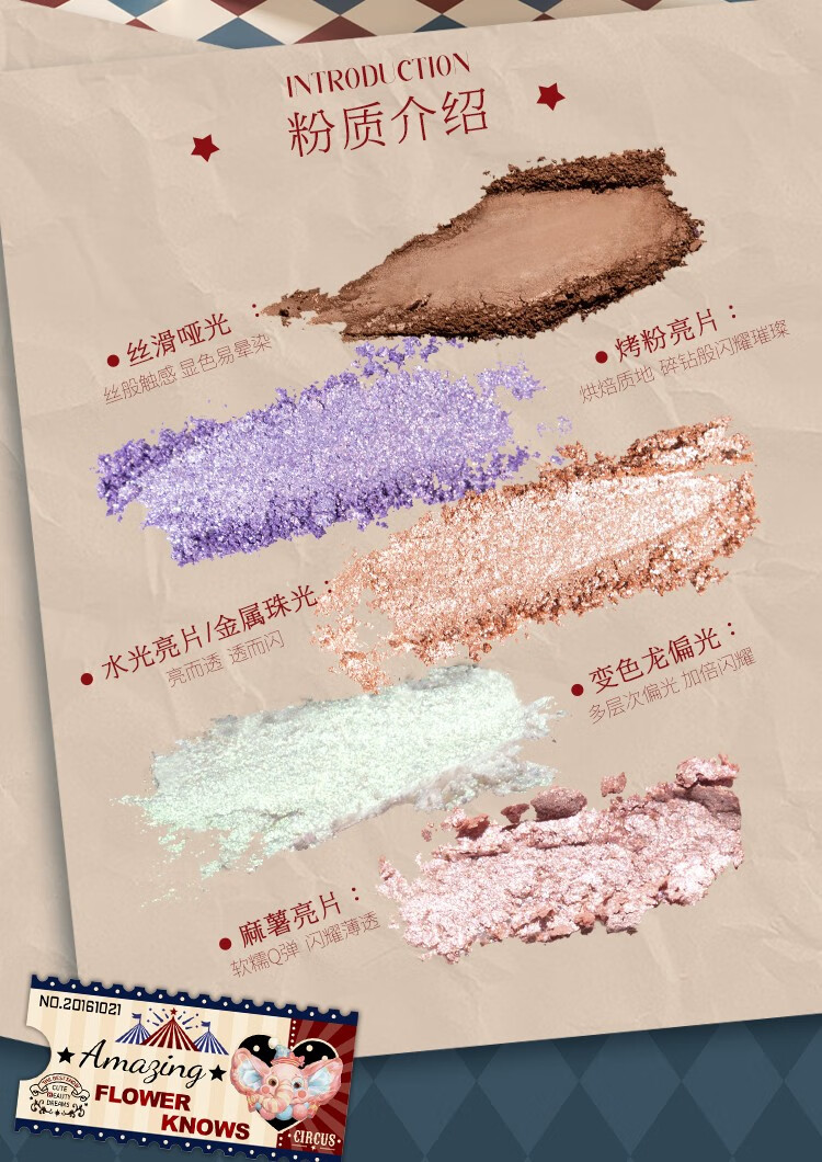 花知晓 马戏团十二色眼影珠光哑光易晕染变色龙眼影盘 01华丽绽放冒险
