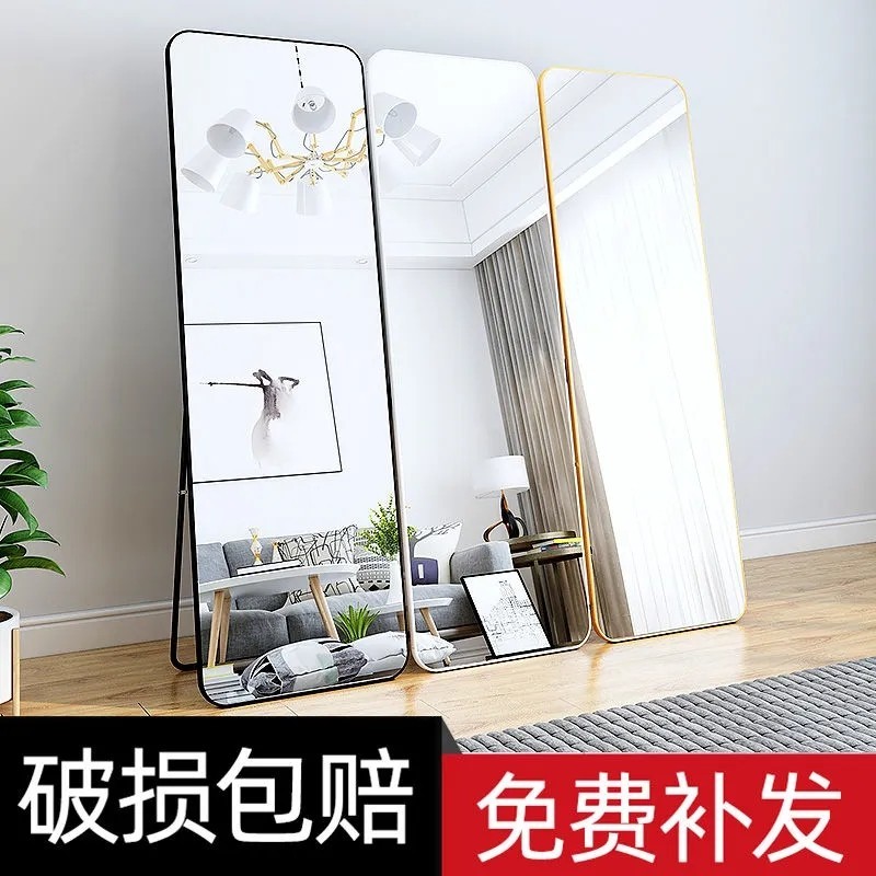 黎尧穿衣镜试衣镜服装店镜子全身镜落地镜壁挂镜两用立体贴墙网红简约北欧衣帽间服装店试衣镜网红大镜子 【高清加厚】香槟金   80*180