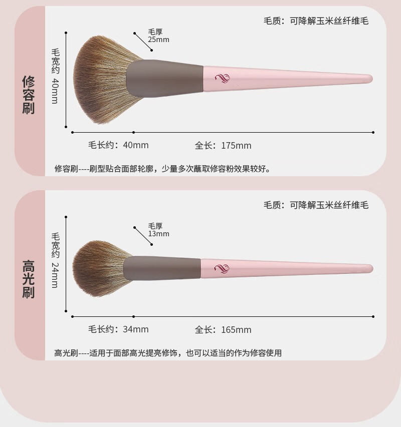 shoushoulang受受狼 小布丁16支套刷散粉刷化妆刷眼影刷腮红高光修容遮瑕眉刷纤维毛美妆工具 粉色 16支套刷（带刷包）