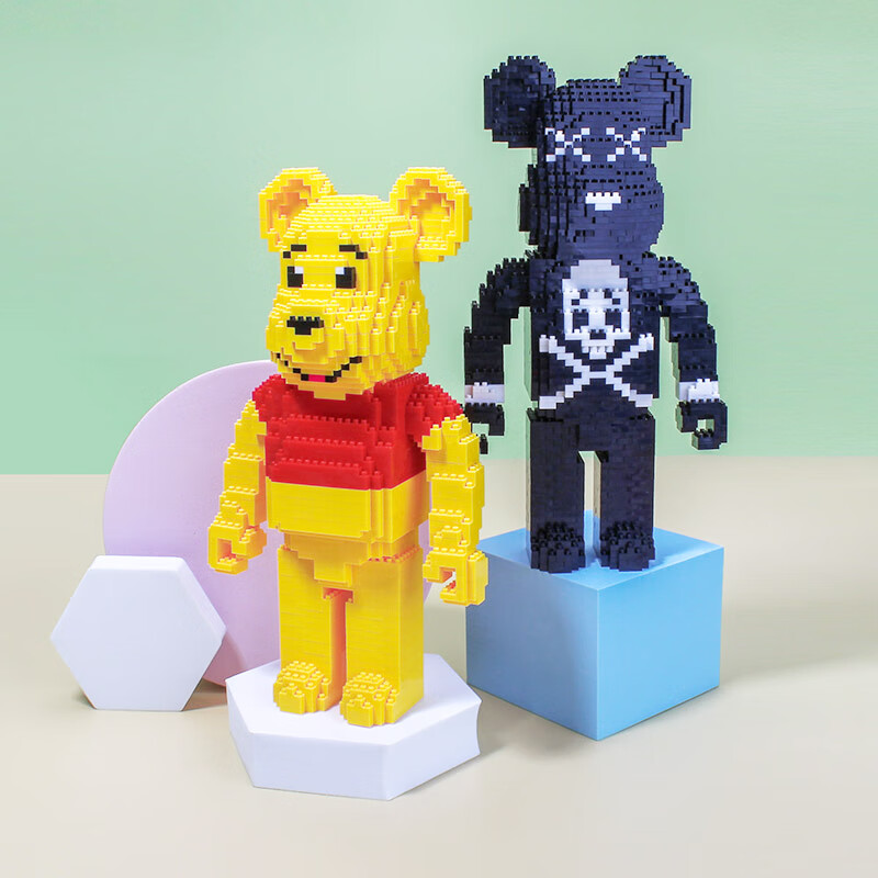 微拼装小颗粒玩具兼容成年女孩爱心暴力熊积木熊摆件礼物黑色暴力熊