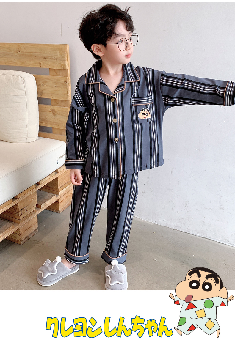 儿童睡衣春秋季长袖纯棉男童睡衣卡通开衫蜡笔小男孩中大童家居服st