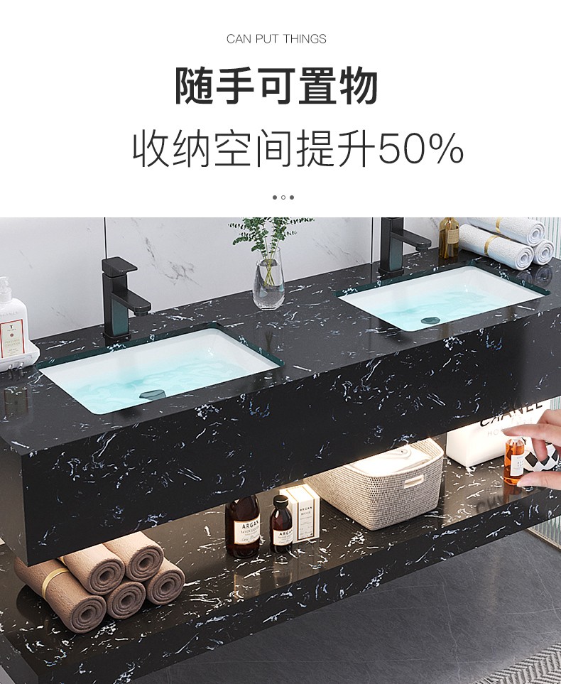 简约现代双层大理石双盆洗手盆浴室柜组合台盆洗手盆柜组合洗脸盆14米