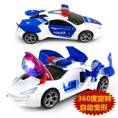 电动万向玩具车儿童音乐发光360度旋转变形警车玩具模型万向巡逻车