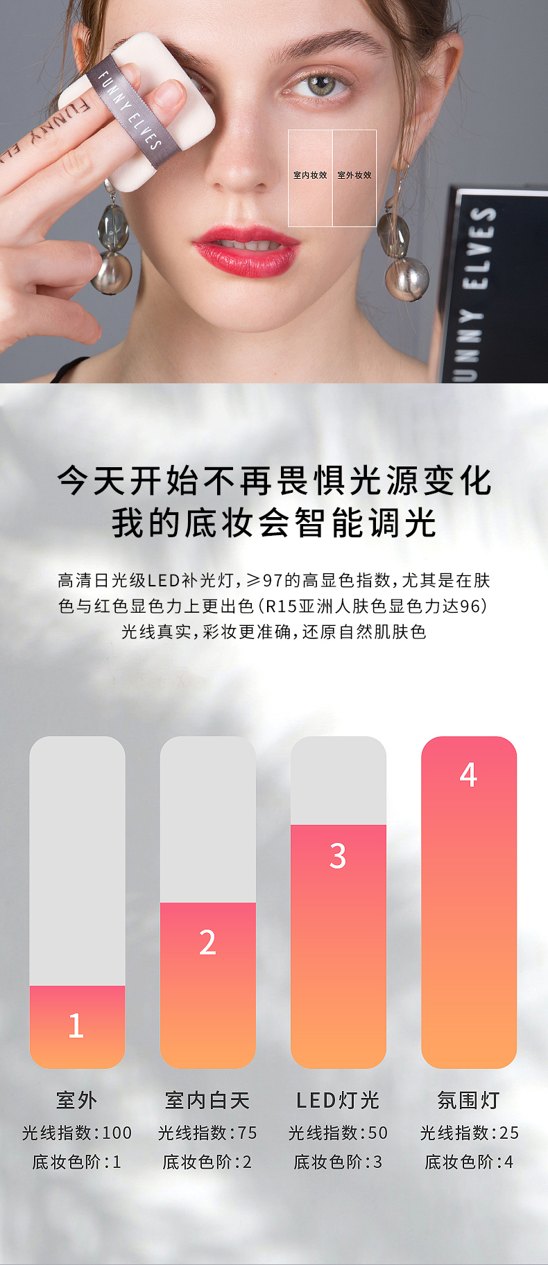 funny elves粉饼FE感光eleves柔焦蜜粉饼fe感光方里粉饼控油定妆持久遮瑕散粉不脱妆 P01五色提亮版粉饼7.5g