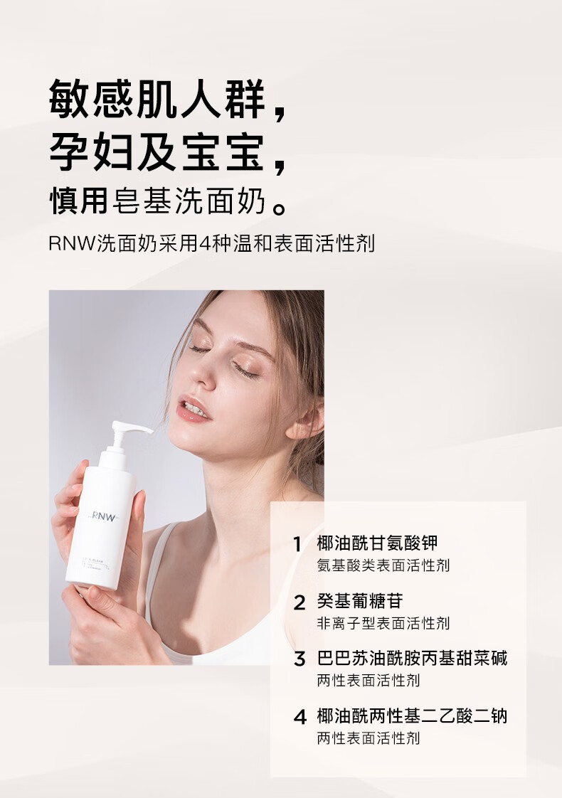 【自营配送】韩国RNW洗面奶氨基酸洁面乳男女深层清洁控油卸妆慕斯泡沫学生护肤品 洗面奶200ml