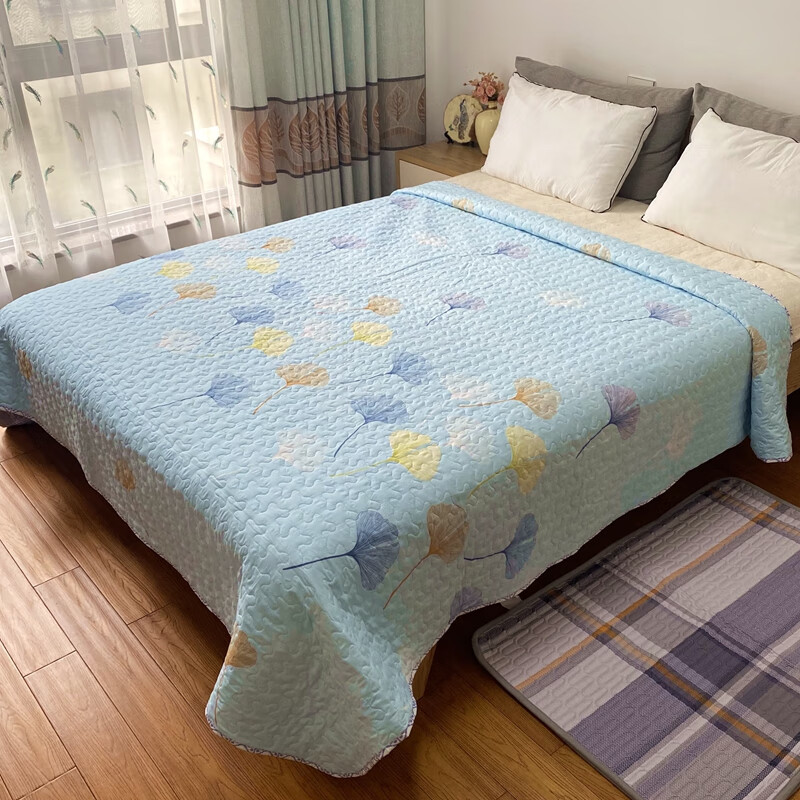 床盖双面多用四季款绗缝夹棉床单单件炕单加大榻榻米床垫床罩乌蓝色野