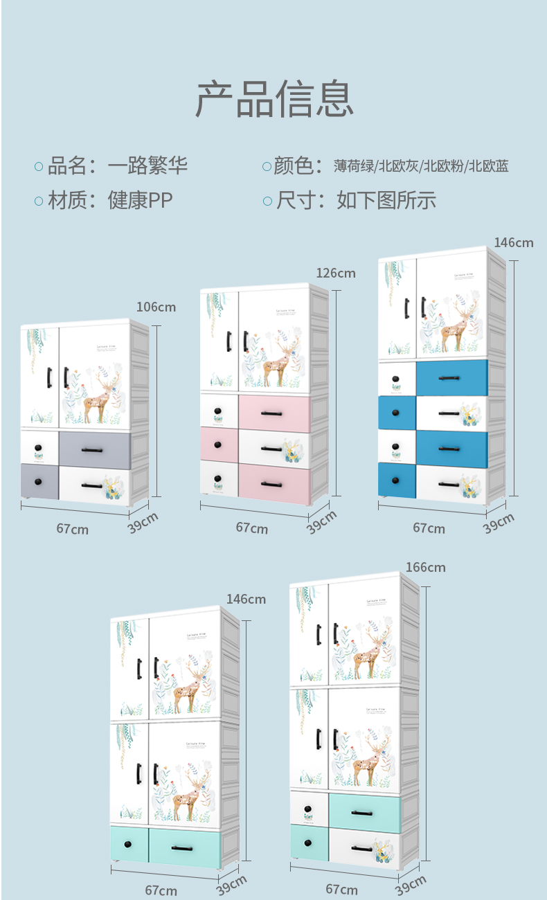 19，納雅樂（NAYALER）納雅樂收納櫃雙開門抽屜式兒童衣櫃嬰兒家用儲物櫃寶寶塑料衣櫃子 北歐藍 1門+2抽 67雙開門-運輸破損免費補發