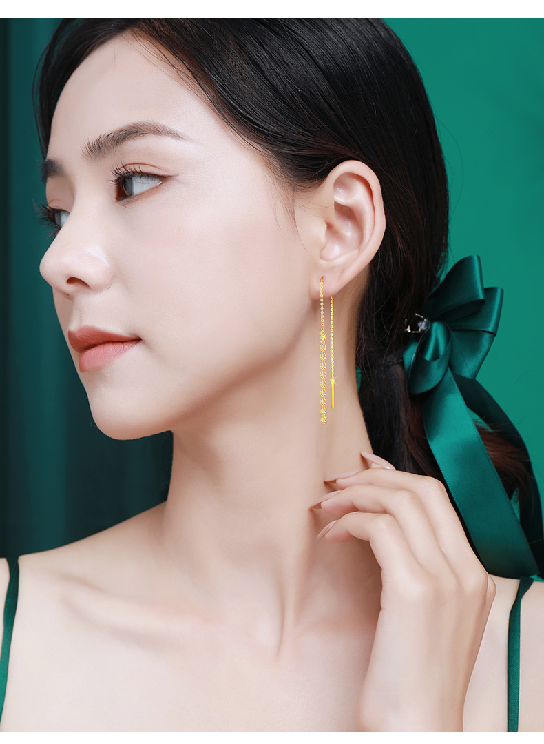 翡德丽轻奢珠宝金耳线耳钉耳坠金耳饰女气质流苏2021年新款潮耳坠送