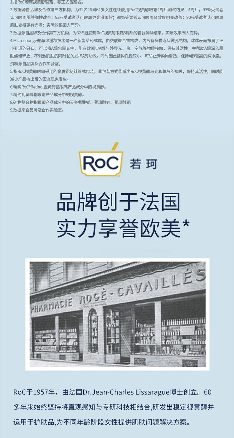 ROC 屈臣氏若珂洛克视黄醇眼霜早c晚a洛克a醇眼霜套装 A醇眼纹小熨斗15ml*2