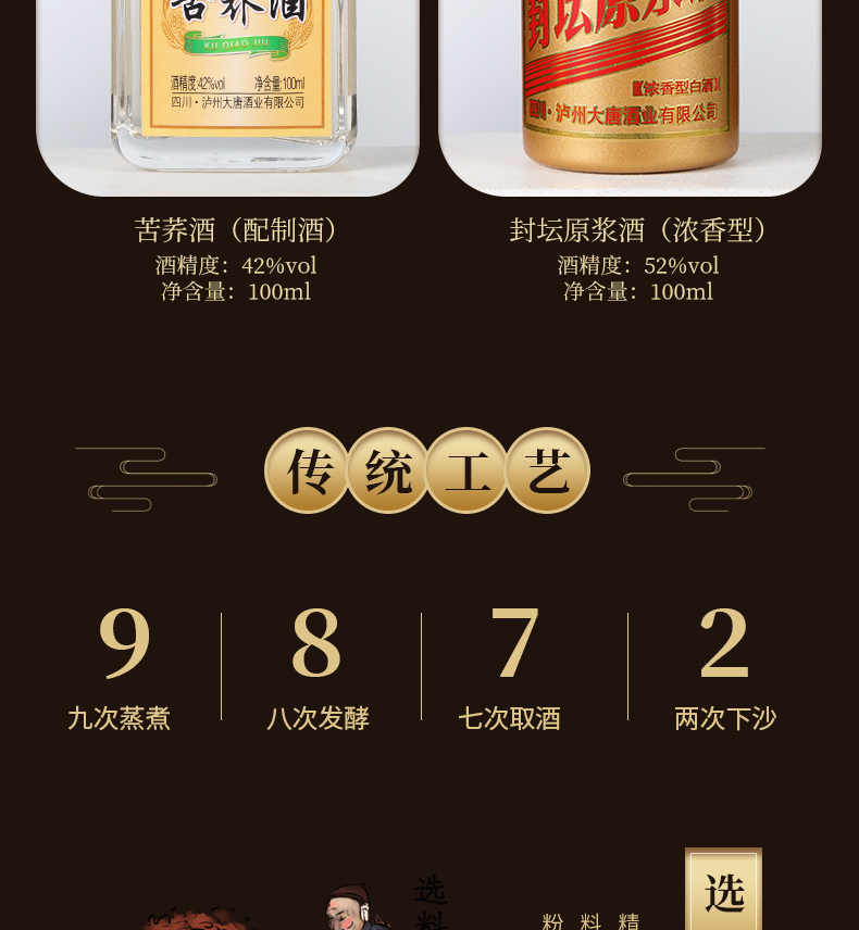 8，瀘村白酒小瓶裝4瓶*125ml整箱小酒版濃香型46度高度酒高口粱酒糧食酒 褐色 瀘村小白酒*8瓶*125ml【46度】