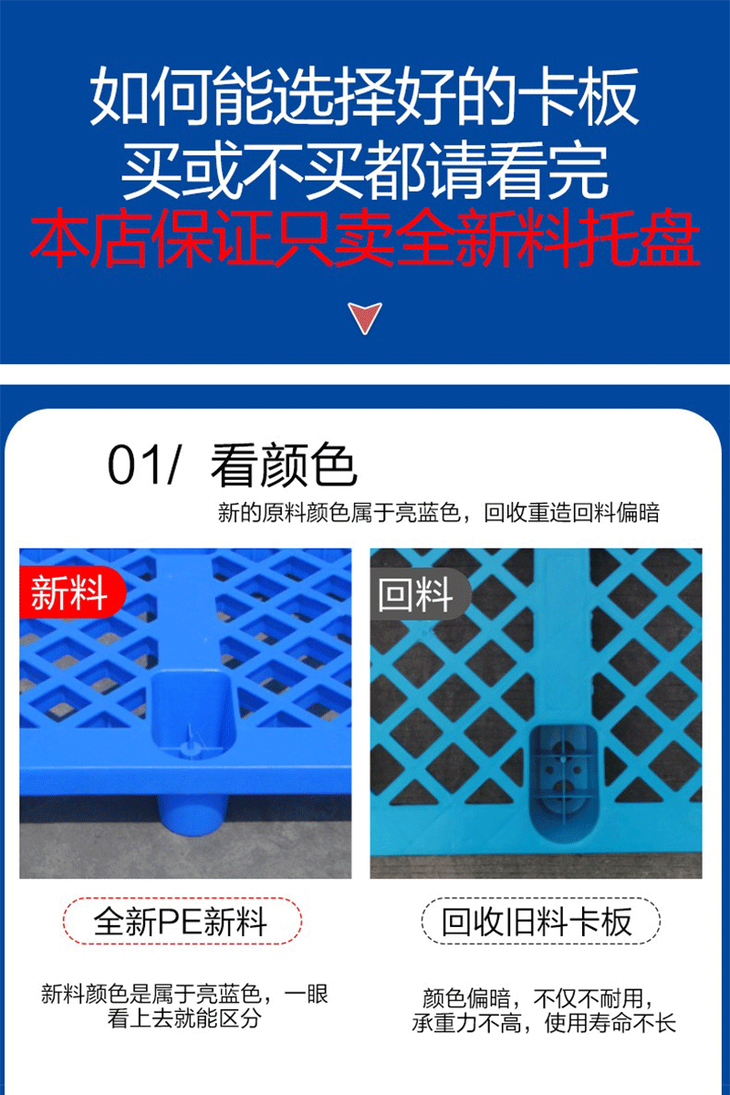 塑料叉车托盘仓库垫板货物防潮板卡托栈板防渗漏托盘地架垫仓板堆码地台板超市地堆新料 加厚80×80×14CM【全新料】