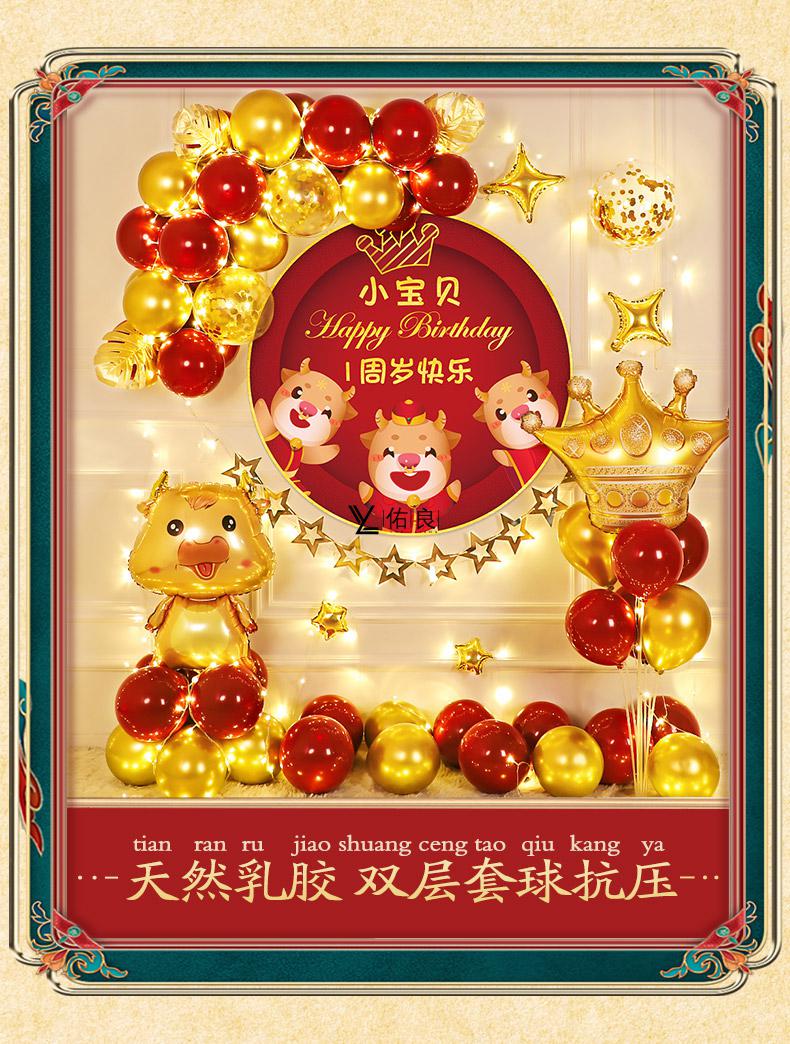佑良生日装饰品场景布置牛宝宝儿童男孩女孩一周岁快乐派对背景墙气球
