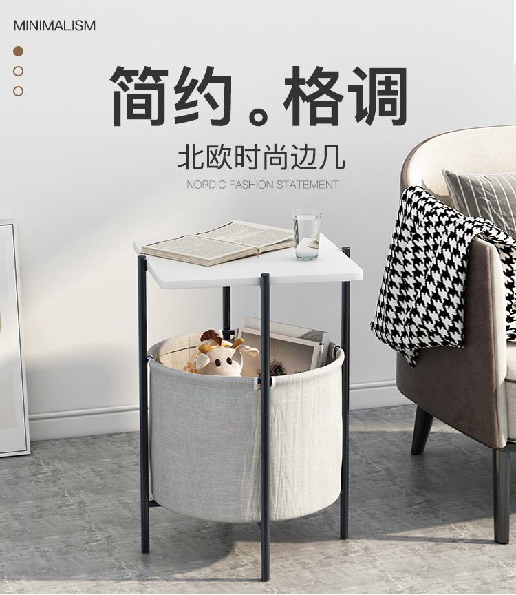 小匠圈 边桌 边几 角几现代简约小圆桌创意小茶几小户型 带储物角落小桌角几 方形白大理石+金架+灰布 宽敞桌面 可拆装分离