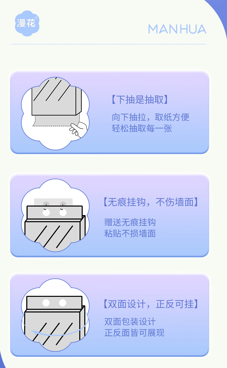 漫花大包悬挂式抽纸卫生间厕所挂壁式卫生纸巾擦手纸整箱批发 1提【试用装】