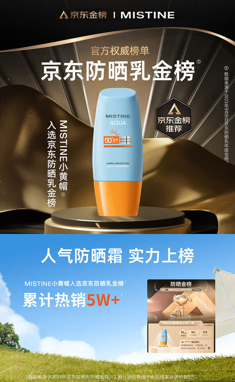 蜜丝婷（Mistine）泰国蜜丝婷防晒霜乳小黄帽男女士学生军训脸部户外隔离2023新版 【2023新版】小黄帽防晒40ml