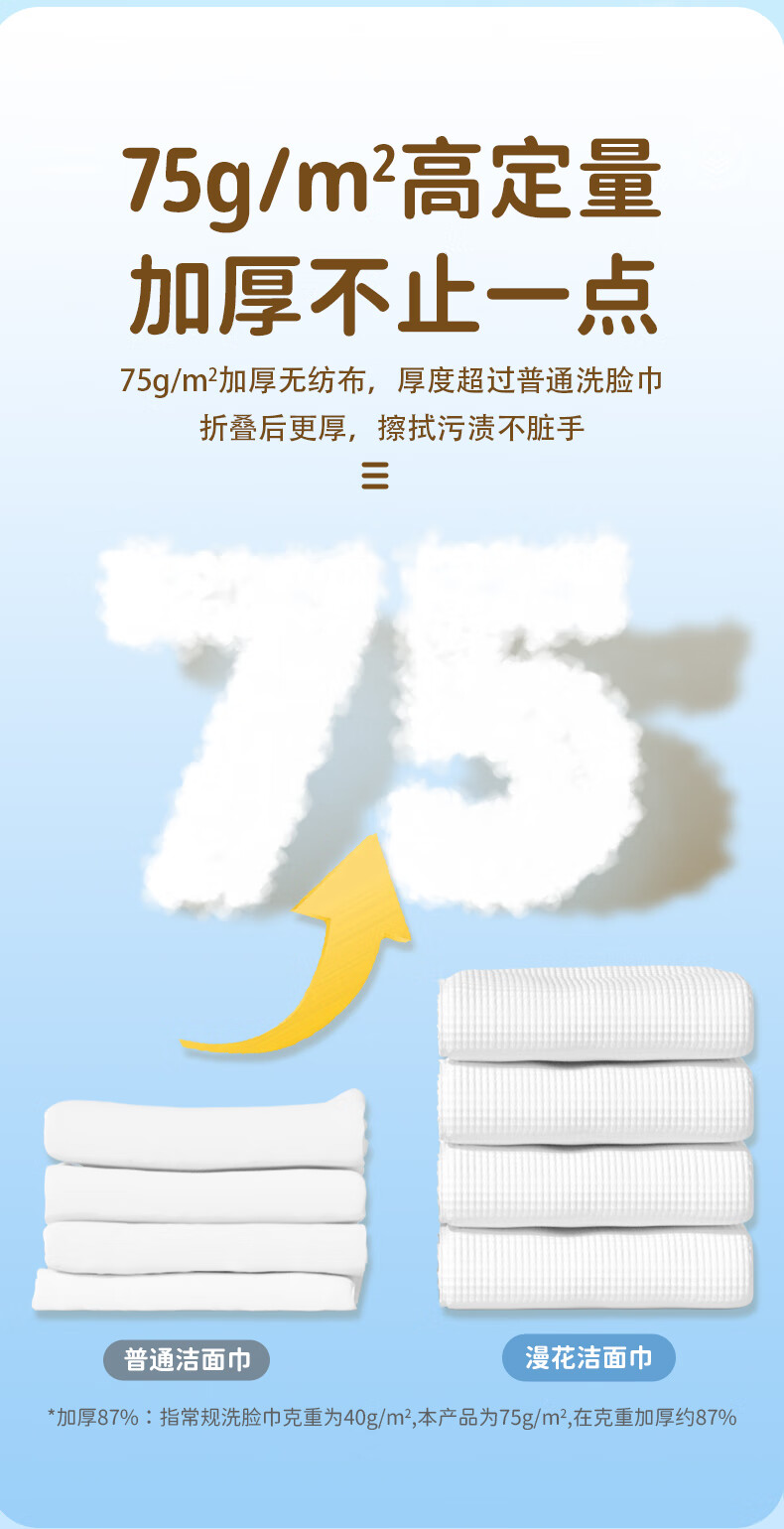 漫花一次性洗脸巾干湿两用卸妆擦脸居家悬挂式棉柔巾加大加厚100抽/包 悬挂式洗脸巾100抽/包 1包【加厚珍珠纹大尺寸】