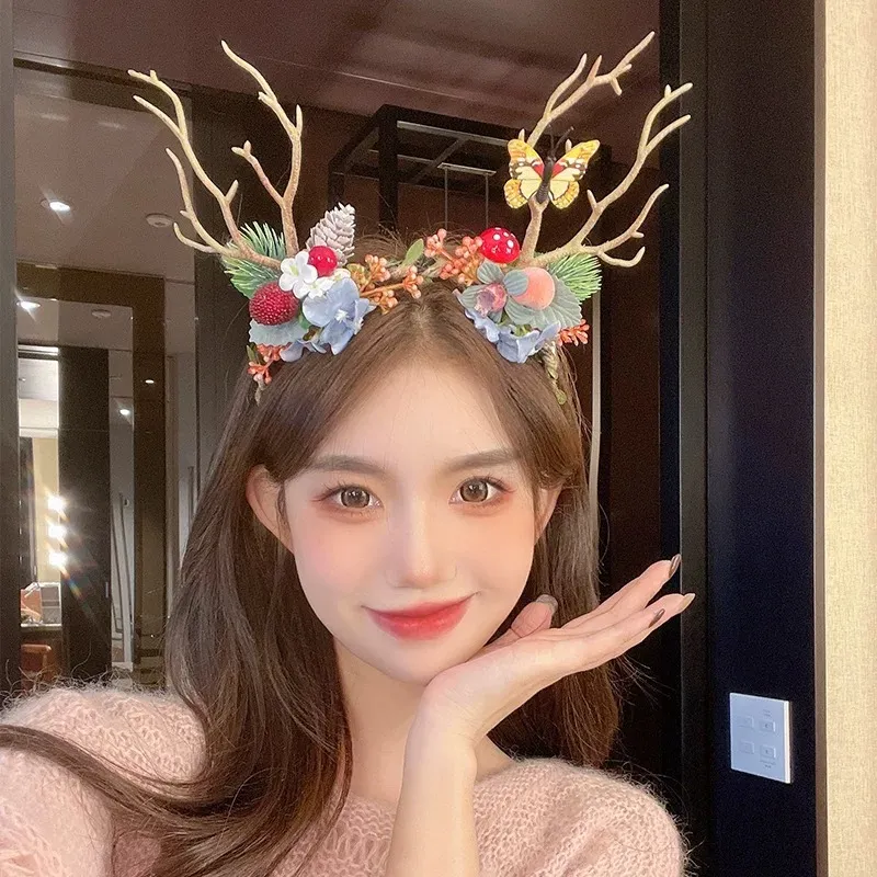 欧曾圣诞节头鹿角发网红麋鹿发头森系美妆仙女拍照装扮圣诞工具 1个