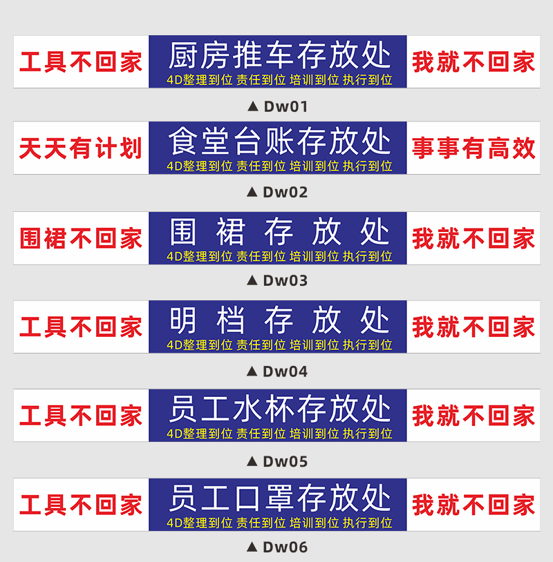 4d厨房管理标识标语5s8s餐饮酒店食堂厨房物品定位贴纸墙贴毛巾工具