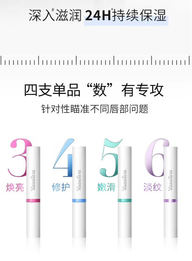 凡士林 润唇膏 (Vaseline)保湿滋润精华焕亮锁水温和滋养弹润护唇膏 数字唇膏4号舒缓特护1.8g+6号淡纹弹润1.8g