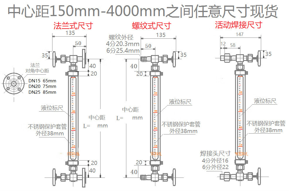 定制玻璃管液位计玻璃管液面计不锈钢液位计水位计液位计油位计dn15