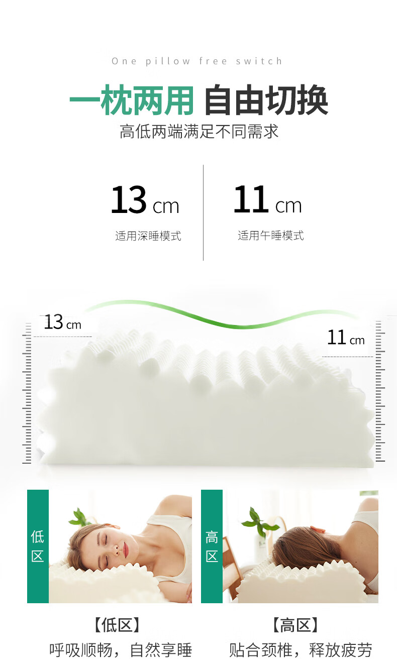 4，藝彩蝶天然乳膠枕泰國頭一對家用橡膠枕頭芯記憶成人矽膠低 按摩中枕+針織枕套【2衹裝】晟罔