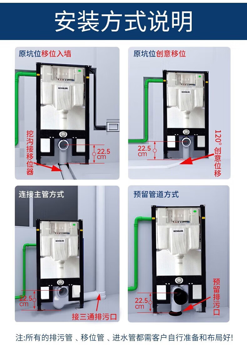 科勒（KOHLER） 科勒马桶墙排 科勒马桶壁挂 挂壁马桶 挂墙式马桶墙排马桶含水箱含水箱面板按钮 高挂墙马桶：缸体+水箱+面板（安装详询客服）