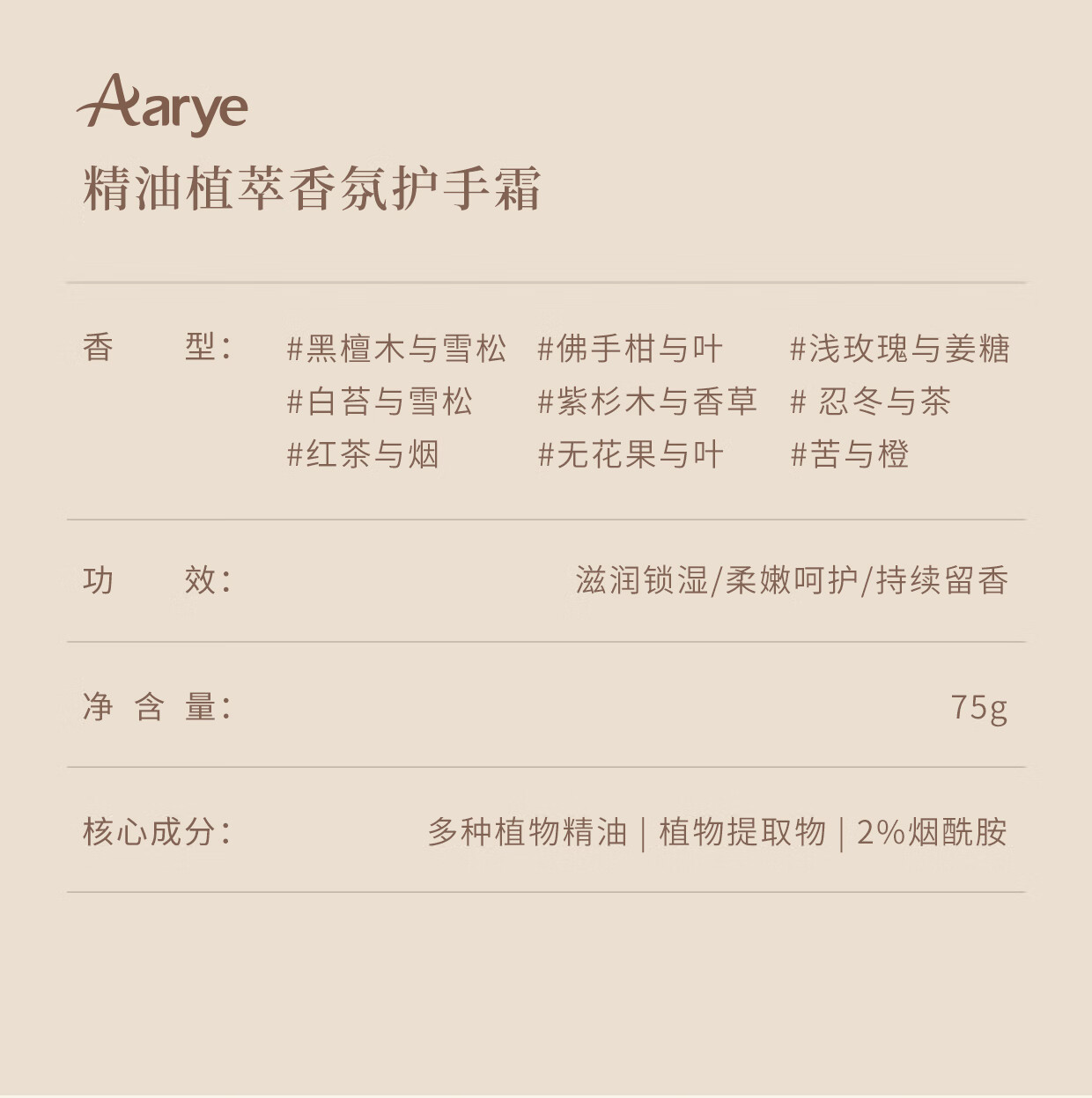 安野屋精油香氛护手霜男女四季防干裂秋冬保湿 （无花果与叶）75g