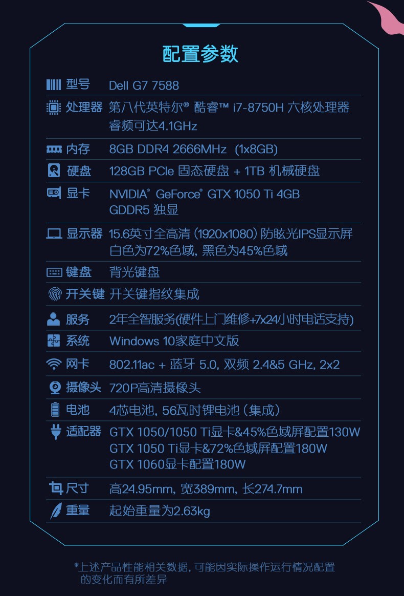 戴尔dell游匣g7灵越7588156英寸8代i7gtx1050ti高清游戏笔记本电脑
