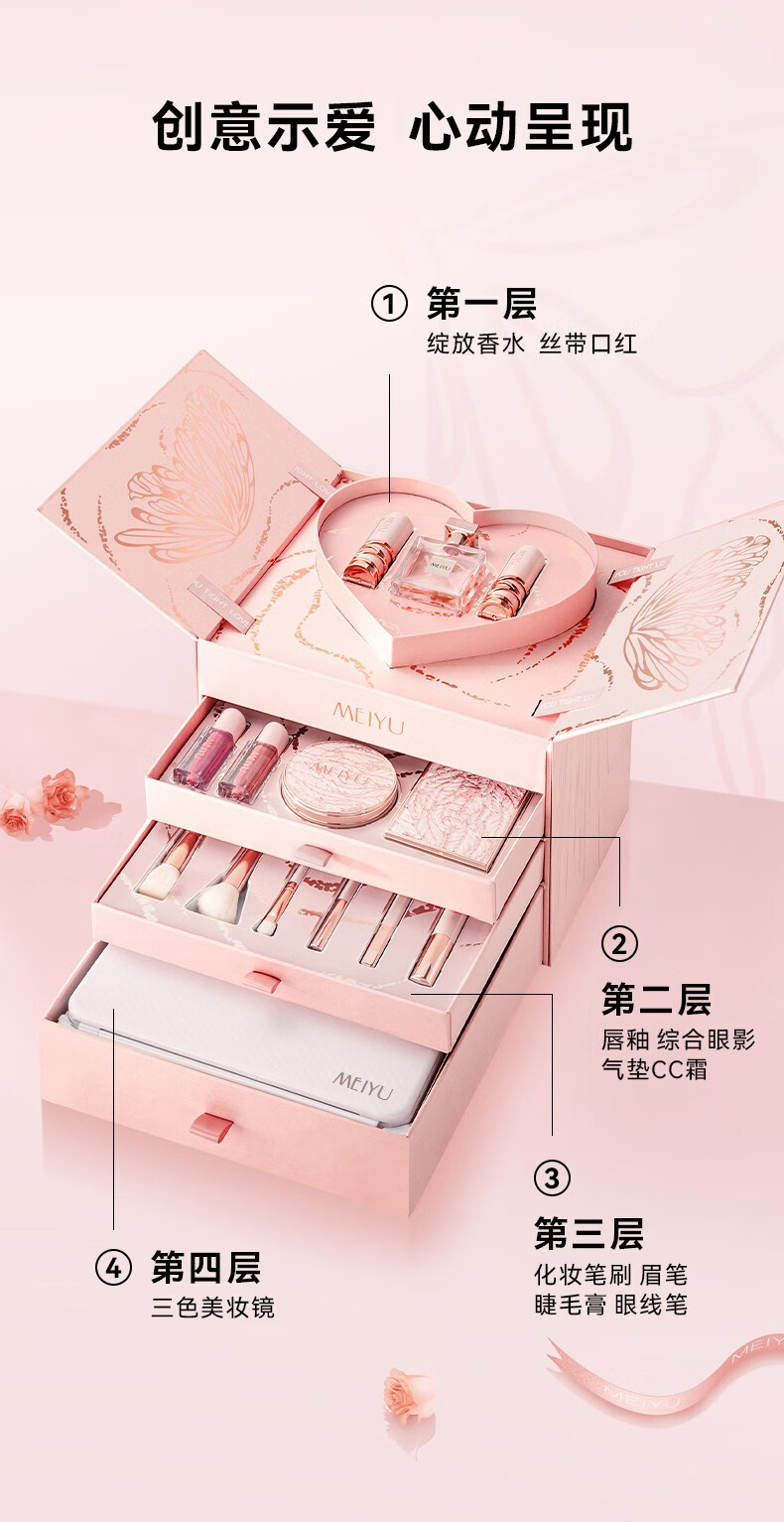 每遇（MEIYU）新年214情人节礼物生日送女朋友彩妆套装化妆品全套成人实用走心 【升级款】璀璨套装+LED美妆镜 纪念日/送女友/女生/老婆/闺蜜