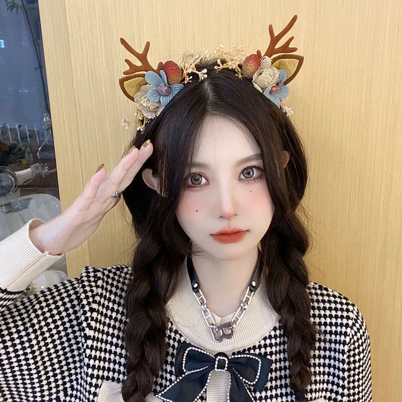 欧曾圣诞节头鹿角发网红麋鹿发头森系美妆仙女拍照装扮圣诞工具 1个