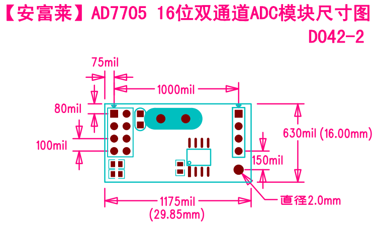 4，安富萊AD7705 雙路16位ADC數據採集 PGA SPI接口芯片:TM7705