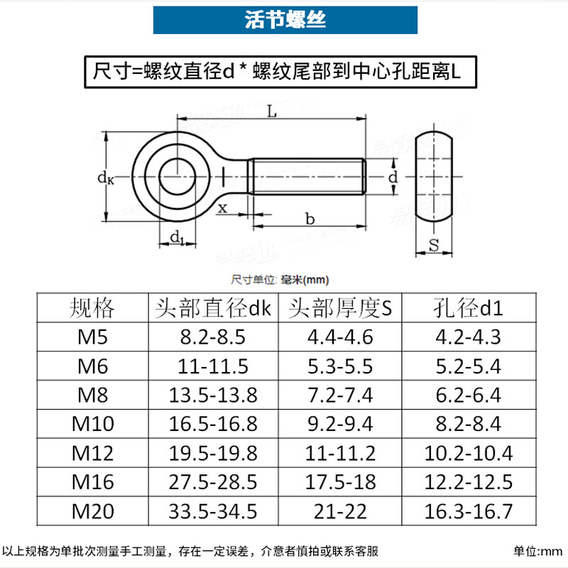 m12m16m20 304不锈钢活节螺丝 活结螺丝 吊环鱼眼螺栓