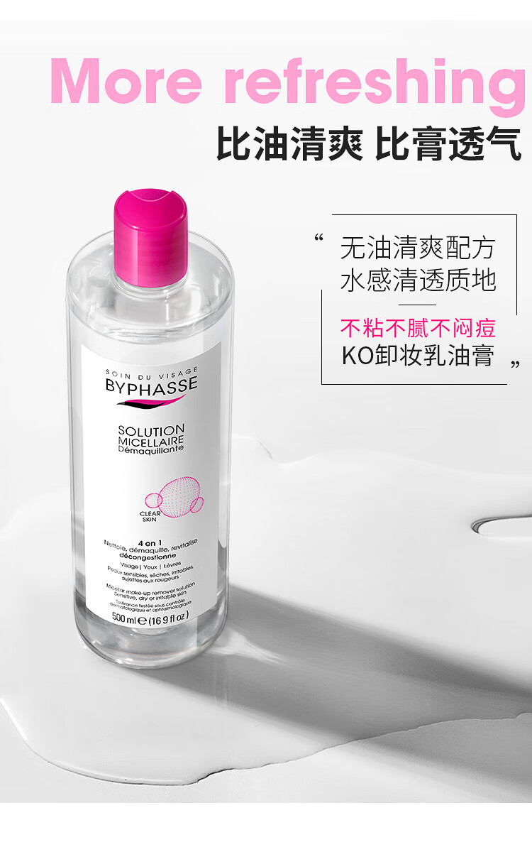 蓓昂斯（BYPHASSE）妆水眼唇 四合一补水保湿 无刺激净颜多效 敏感肌温和卸妆液