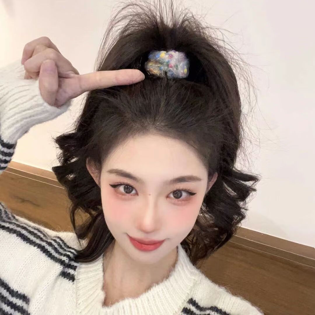 南暖美妆护肤其他美妆工具甜美小香风毛线针织发圈高弹毛巾圈头绳发饰 10个装【小香风混色】 小香风毛圈发绳