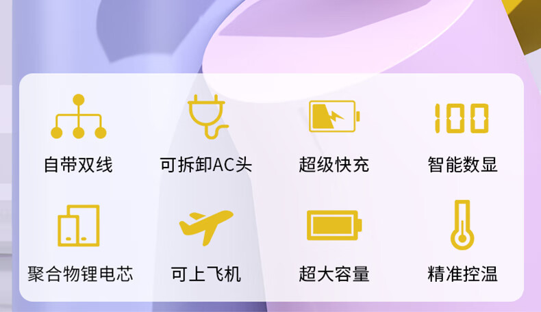 勒盛插头充电宝自带线可上飞机3000毫安自带旗舰安卓苹果0毫安大容量超级快充适用于华为三折叠荣耀小米安卓手机苹果15/16 旗舰版珍珠白3万毫安（自带2线）详情图片9